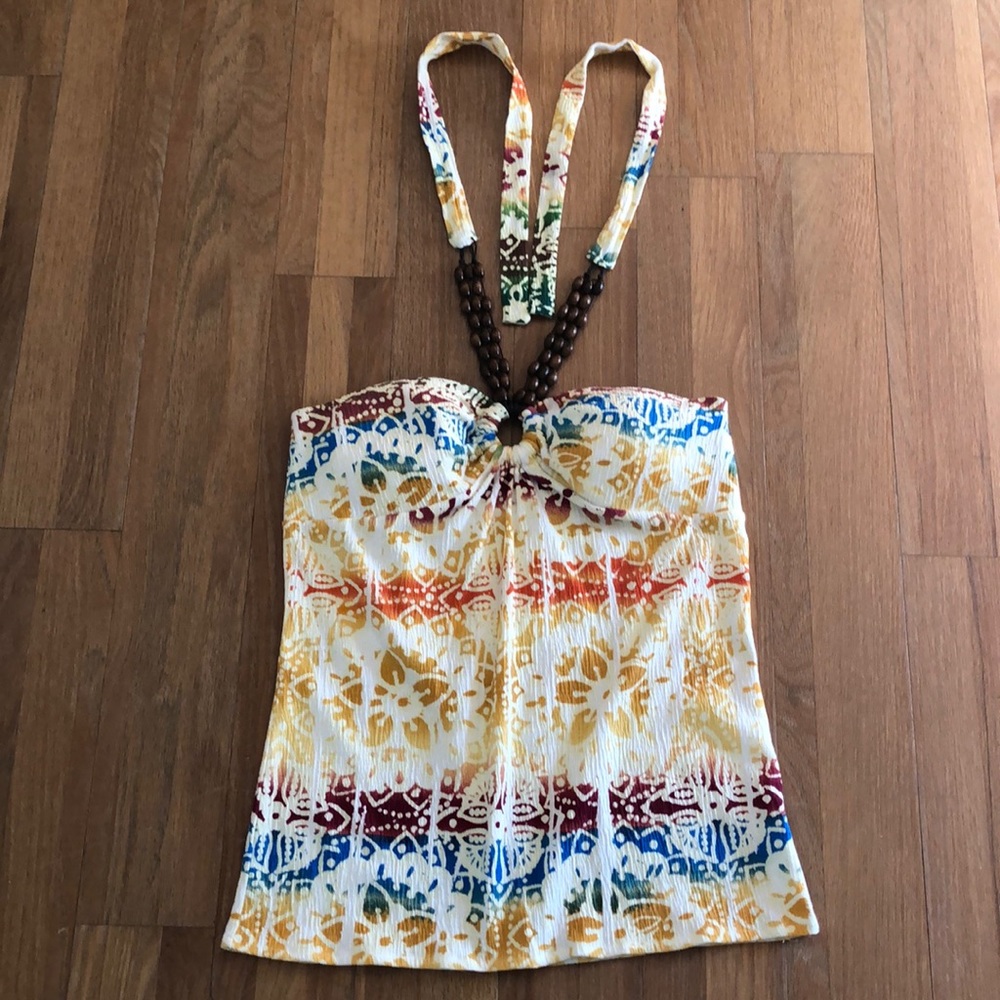 🔥 HALTER TANK TOP ➡️ BRA CUPS BEADED NECKLINE🌼